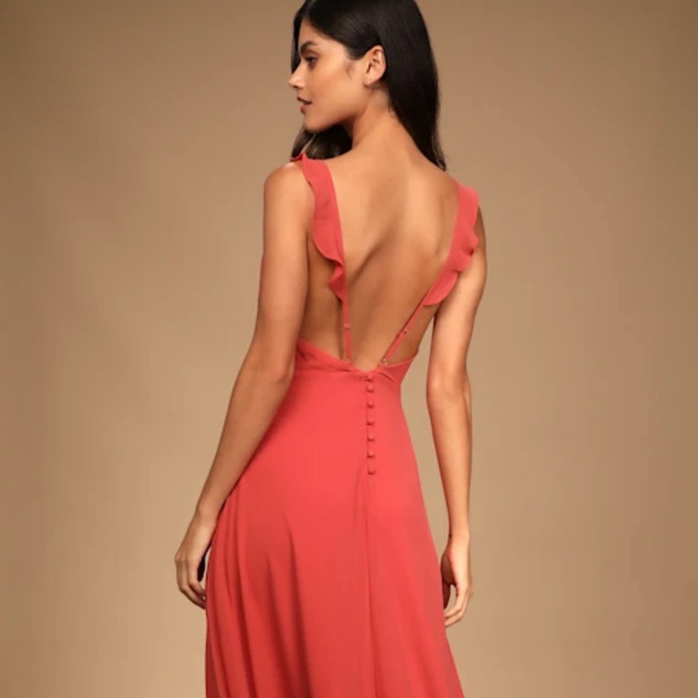 Lulu's Flutter Sleeve Rusty Rose Maxi Dress